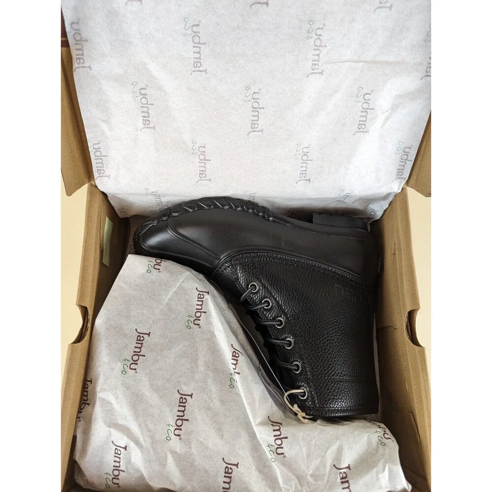 JBU Maine Waterproof Duck Boots Mens 8M Black Faux Fur Lined Lace Up Shoes NWB